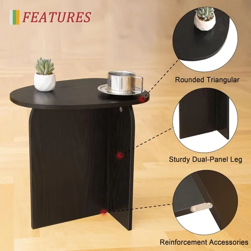 Vista 4 de AWASEN Mesa auxiliar negra, mesa auxiliar triangular pequeña para sala de estar, mesa de acento moderna con tablero único, mesa de noche mini para C