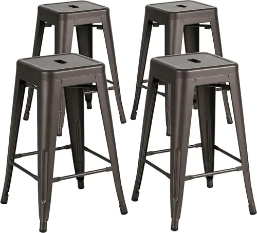 Vista 14 de FDW Taburetes de bar de metal, altura de mostrador, sillas de bar industriales, taburete de patio, taburete apilable sin espalda, taburetes de negro