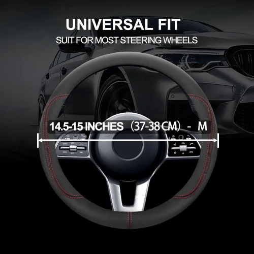 Vista 2 de Funda para volante de automóvil, funda para volante de cuero de microfibra universal 14.5-15 pulgadas, antideslizante, transpirable, protector