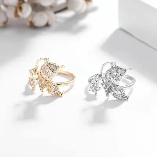 Vista 2 de Aisza 18K Gold Plated Rings - Vintage Wrap Stacking Statement Rings with Finest Cubic Zirconia for Women Adjustable Open Rings