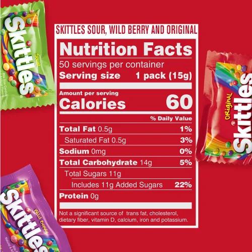 Vista 2 de Wrigley's Skittles Fun Size Original, Wild Berry y Sour Chewy - Paquete variado de dulces de Navidad, paquete variado de dulces de Navidad, bolsa a
