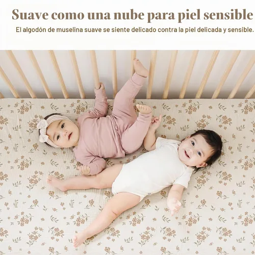 Vista 4 de Konssy Sábanas de Muselina para Cuna para Niña y Niño, 2 Piezas de Sábanas de Bebé de Algodón Suave y Transpirable para Colchón de Cuna Estándar