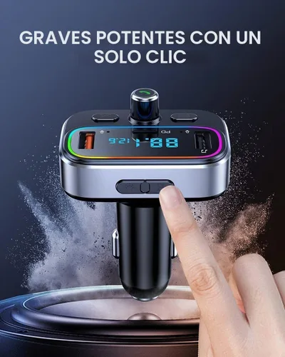 Vista 3 de Transmisor FM Bluetooth 5.4 para kit de adaptador de radio inalámbrico para automóvil, micrófono dual de llamadas manos libres, carga rápida de 18 W