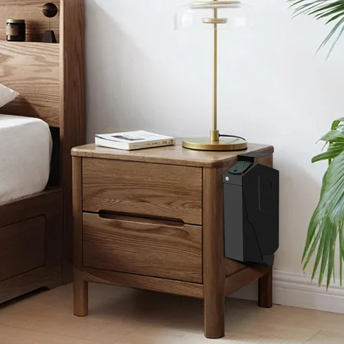 Vista 6 de Caja fuerte biométrica para pistolas para mesita de noche, escritorio, junto a la cama, pared, camión - Caja fuerte oculta con apertura automática