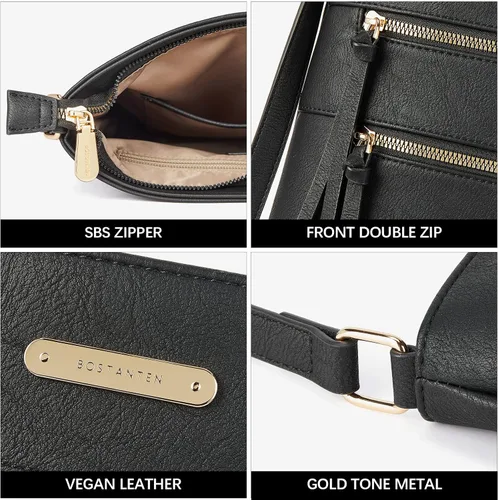 Vista 6 de BOSTANTEN Bolsos cruzados para mujer, de piel vegana, de moda, con correa ajustable, bolsillo con cremallera