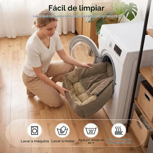 Vista 6 de GASUR Camas para perros pequeños con cueva de cubierta, camas para gatos de interior, cama rectangular con capucha para cachorros con manta Marrón