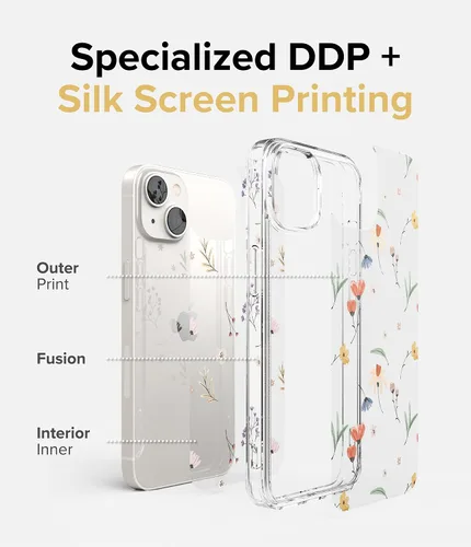 Vista 3 de Ringke Fusion Design - Funda compatible con iPhone 14 de 6.1 pulgadas, parte trasera dura transparente con diseño de flores, a prueba de golpes