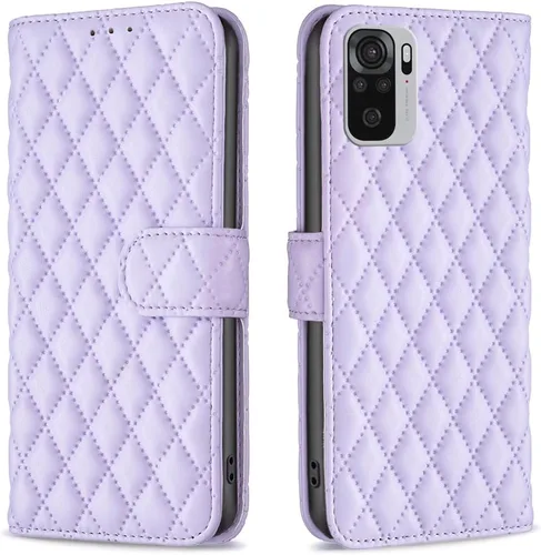 Vista 10 de Case for Xiaomi Redmi Note 10 4G/Note 10S,Rhombus Lambskin Pattern Premium Leather Wallet Kickstand Flip Case Magnetic Clasp Cover Black