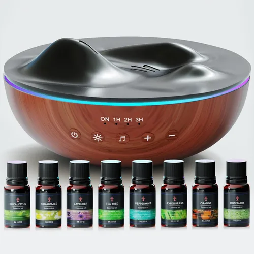 Vista 8 de Difusor de aceite esencial de aromaterapia para habitación grande con kit de aceites esenciales, 16.9 fl oz, humidificador ultrasónico silencioso