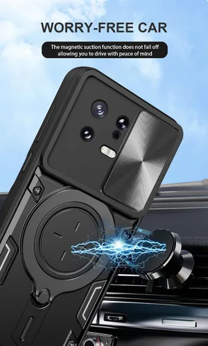 Vista 5 de Compatible con Xiaomi Redmi A1, carcasa magnética de montaje en automóvil compatible con Redmi A2 4G Kickstand con lente deslizante cubierta Bai