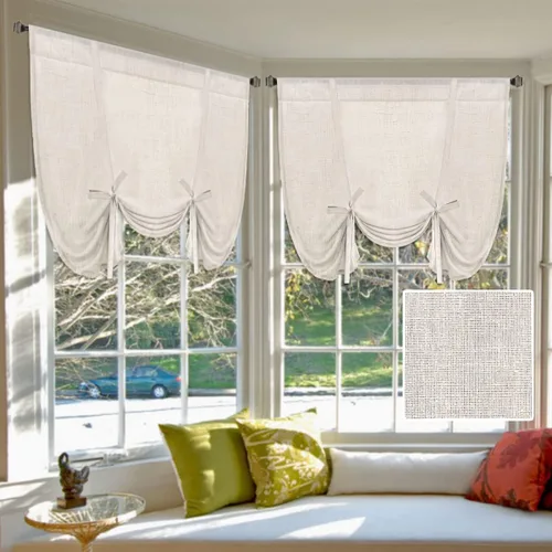 Vista 10 de H.VERSAILTEX Cortinas de lino con lazos de 63 pulgadas de largo, cortina de privacidad texturizada de lino natural, múltiples formas de colgar