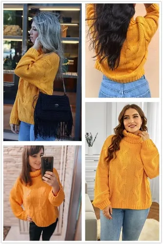 Vista 5 de Dokotoo suéteres de cuello alto para mujer, de manga larga tipo globo, para otoño e invierno 2025