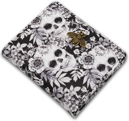 Vista 7 de Cartera pequeña para mujer con bloqueo RFID, cartera de bolsillo doble, cartera compacta y delgada para mujeres, carteras mini para mujeres, Negro