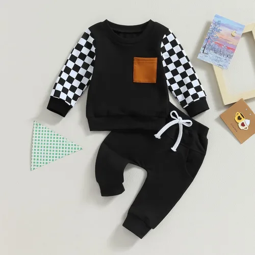 Vista 2 de Lesimsam Conjunto de sudadera de manga larga para bebé niño y niña, para otoño e invierno