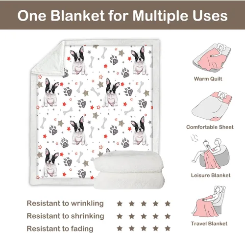 Vista 5 de Sleepwish Manta de forro polar sherpa de Bulldog francés para el sofá, súper suave y linda, manta de felpa para niños amantes de los perros, bebé