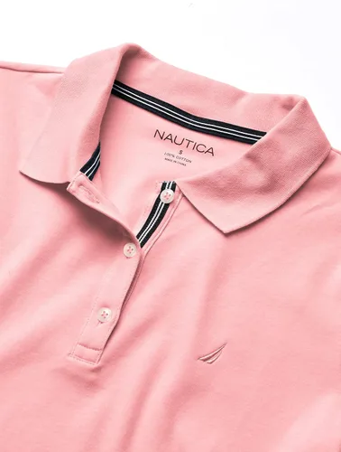 Vista 4 de Nautica Camisa polo de manga corta de 3 botones transpirable 100% algodón para mujer