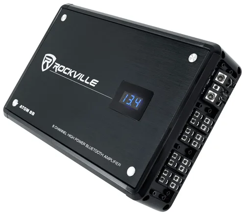 Vista 3 de Rockville Atom 8B 3500W Peak/880W RMS Amplificador marino de 8 canales, Bluetooth con emparejamiento automático, cruce ajustable, pantalla