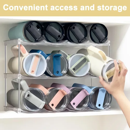 Vista 7 de Organizador apilable de botellas de agua para gabinete, organizador de vasos de acrílico, estante de almacenamiento para Stanley de 40 onzas
