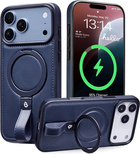 Vista 15 de Butaiga Funda para iPhone 12 Pro Max con correa de cuero, soporte de anillo Negro