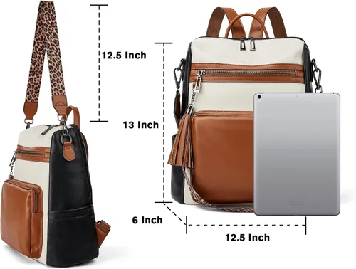 Vista 17 de OPAGE - Mochila de cuero para mujer, con borla de moda, bolso de hombro, mochila grande, bolsa de viaje, gris, L