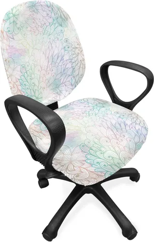 Vista 27 de Lunarable Funda para silla de oficina tribal, diseño azteca, nativo americano, geométrico, simbolismo étnico con espirales de triángulos, elástico