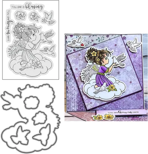 Vista 12 de Juego de sellos y troqueles transparentes de ángel para hacer tarjetas, plantillas de corte para álbumes de recortes, álbum de fotos, papel