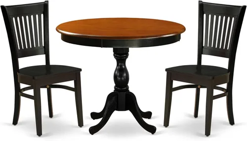 Vista 20 de East West Furniture AMVA5-LWH-W - Juego de mesa y sillas de cocina de 5 piezas, incluye una mesa de comedor redonda con pedestal y 4 sillas