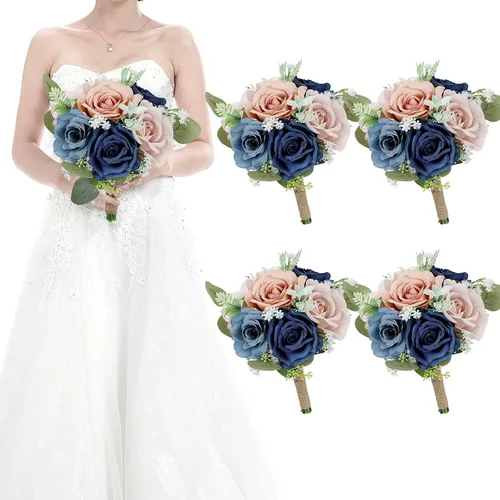 Vista 38 de Ramos de novia bohemios para boda, ramos de 9 pulgadas de flores artificiales para decoraciones de centro de mesa de ceremonia y aniversario, rosas
