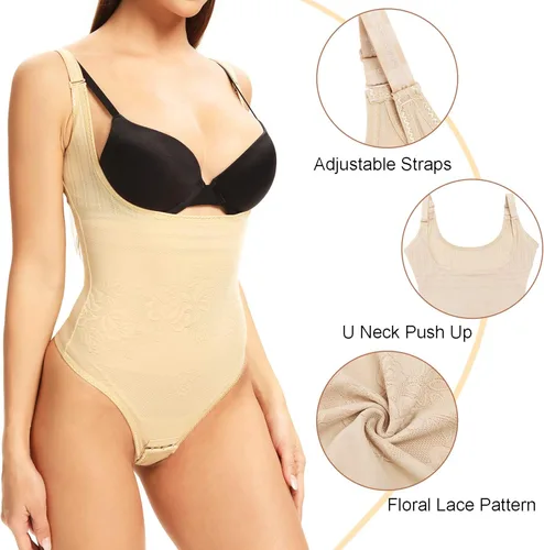 Vista 4 de Tanga Shapewear para las mujeres Control de la barriga Body abierto Busto sin costuras Body Shaper cintura más delgada