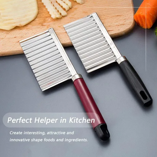 Vista 3 de Cuchillo de corte arrugado de acero inoxidable para papas y zanahorias, papas fritas, verduras y frituras francesas, cortador ondulado, cuchilla