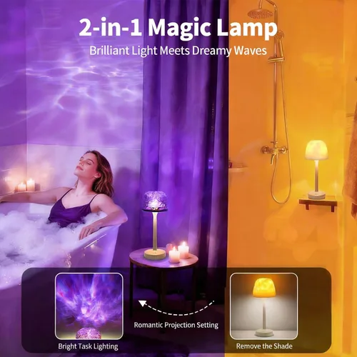 Vista 3 de Lámpara de ducha impermeable inalámbrica, lámpara de baño recargable con control remoto y control táctil, 16 colores cambiables de luz de proyector