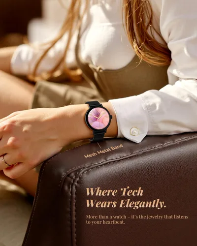 Vista 2 de TOOBUR Reloj inteligente para mujer con dos bandas, reloj de seguimiento de fitness, monitor de frecuencia cardíaca, contador de pasos, compatible