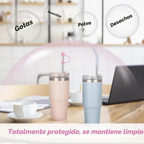 Vista 9 de Jetstop Pajitas de acero inoxidable con tapas que se ajustan a vasos Stanley de 14oz y 20oz, Pajita reutilizable de 8.6 pulgadas con puntas