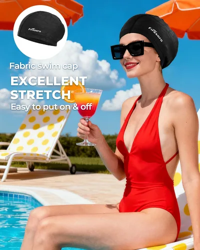 Vista 3 de Gorro de natación de tela Firesara, gorro de baño de alta elasticidad mantiene el cabello limpio y transpirable, se ajusta tanto al cabello largo