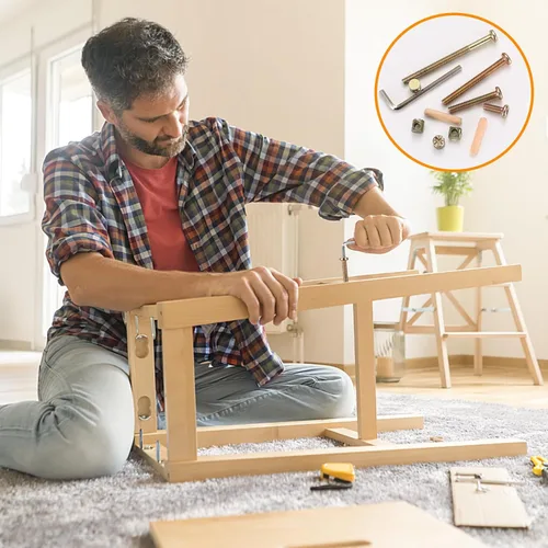 Vista 8 de Kit de Repuesto de 16 Piezas para Cuna, Pernos y Tuercas de Barril y Clavijas de Madera, Tornillos de Cabeza Hexagonal con Casquillo para Cabeceros