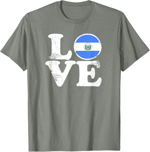 Vista 33 de Love El Salvador Flag tShirt Home Pride Distressed Tee T-Shirt