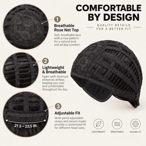 Vista 8 de Peluca ondulada corta negra con raya media para hombre, disfraz de cosplay Negro