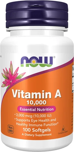 Vista 9 de Suplementos NOW, vitamina A 10,000 UI, salud ocular*, nutrición esencial, 100 cápsulas blandas