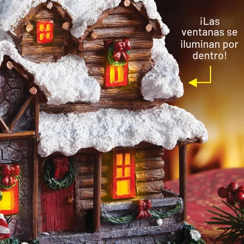 Vista 3 de Quemador de incienso con diseño de cabaña campestre en Navidad con humo de chimenea