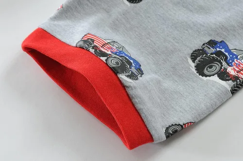 Vista 8 de Little Hand Conjunto de pijama para niño, pijamas cortas para niños pequeños, ropa de dormir de algodón con diseño de camión monstruo, ropa