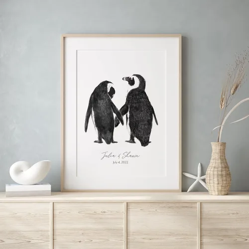 Vista 11 de Triple Studio Regalo de boda personalizado, impresión artística de pájaro con nombre y fecha personalizados, celebración de aniversario para novio