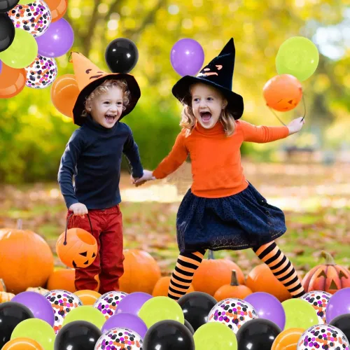Vista 4 de 60 globos de 12 pulgadas, decoraciones de Halloween, globos de látex, juguetes inflables, globos, negro, naranja, verde