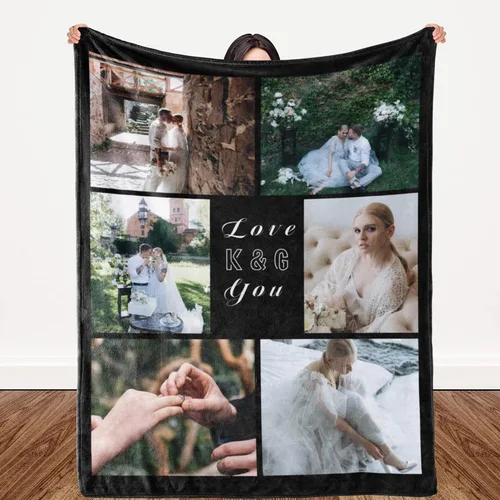 Vista 18 de Manta personalizada regalo conmemorativo con collage de texto fotográfico: fabricada en Estados Unidos, 10 fotos, manta personalizada con mis