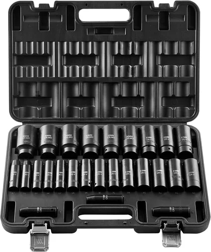 Vista 16 de Vevor - Juego de 13 vasos de impacto de 1/2 pulgada, profundo, de 6 puntas, métrico de 10-24mm, acero de aleación CR-V para reparación