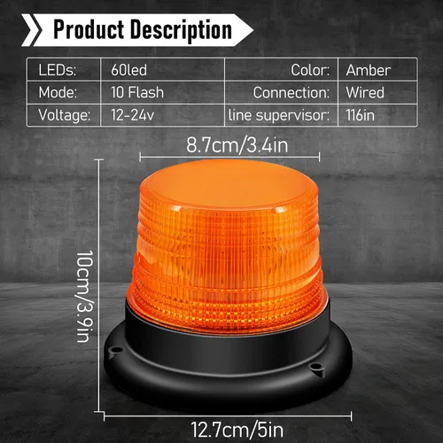 Vista 3 de Luces estroboscópicas de advertencia ámbar para camiones - Luces de baliza intermitentes de emergencia con montaje magnético en el techo