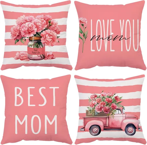 Vista 2 de Juego de 4 fundas de almohada para el Día del Padre de 14 x 14 pulgadas, fundas de almohada de terciopelo azul con texto en inglés "I Love You Dad