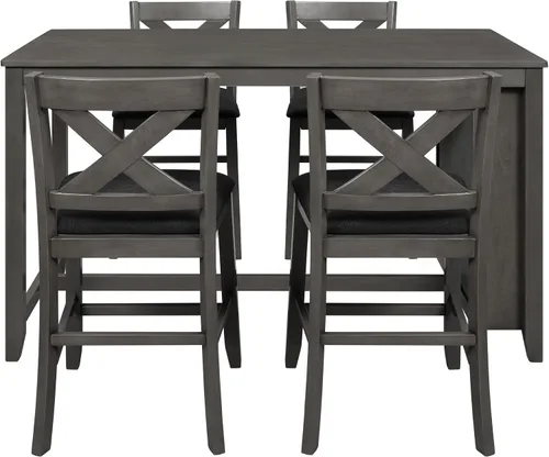 Vista 8 de Juego de mesa de comedor de altura de mostrador, juego de mesa de bar de madera de 5 piezas con mesa de comedor de almacenamiento grande, diseño que