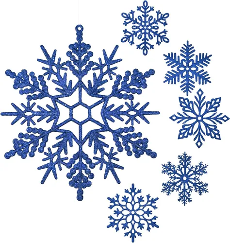 Vista 11 de Sratte Paquete de 12 adornos de copos de nieve grandes con purpurina de 12 pulgadas, decoración gigante de plástico para colgar en invierno