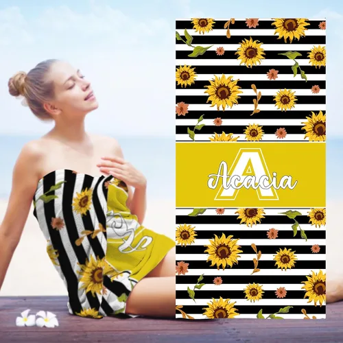 Vista 14 de Toallas de playa personalizadas para bebé niña con nombre para niños y adultos, toalla de baño de algodón con flores de acuarela personalizadas