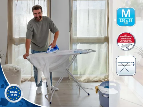 Vista 2 de Leifheit Classic M Basic - Tabla de planchar sin arrugas, tabla de planchar compacta para plancha de vapor para ropa suave, 120 x 38 x 27.2-34.6 in